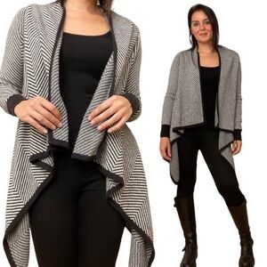 Merona Black and White Chevron Print Waterfall Cardigan, size Large
